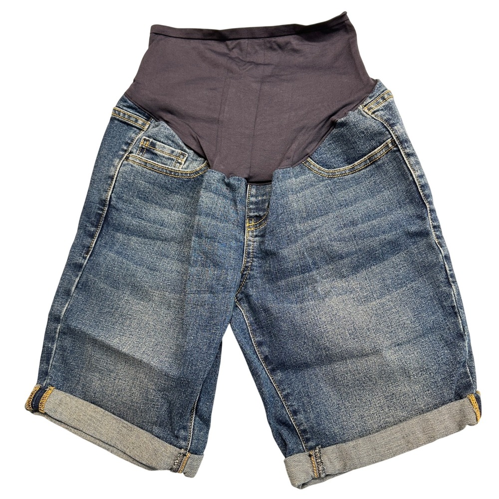 Old Navy Maternity Full Panel Denim Bermuda Shorts Medium Wash Blue Size 2